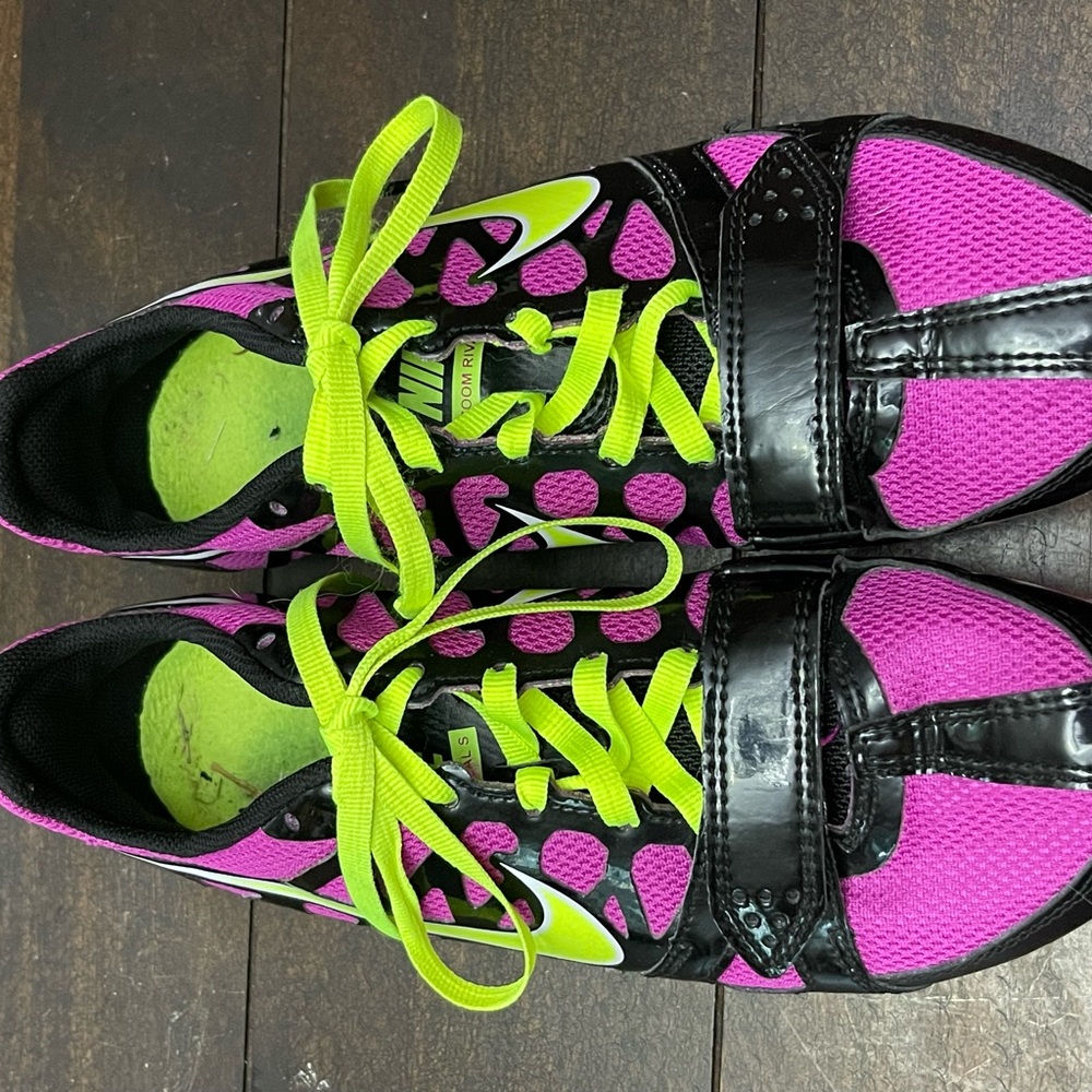 Nike Pink & Blacks Cleats with neon green/yellow. W6 Eur 36.5